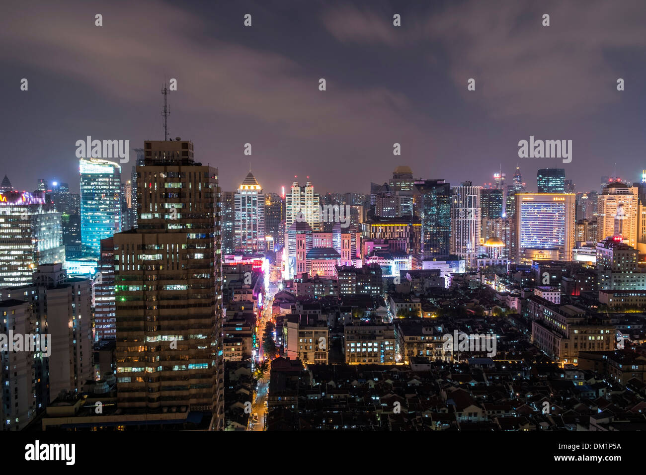 Stadtbild, Panorama, Twilight, Puxi, Huangpu, Shanghai, China Stockfoto