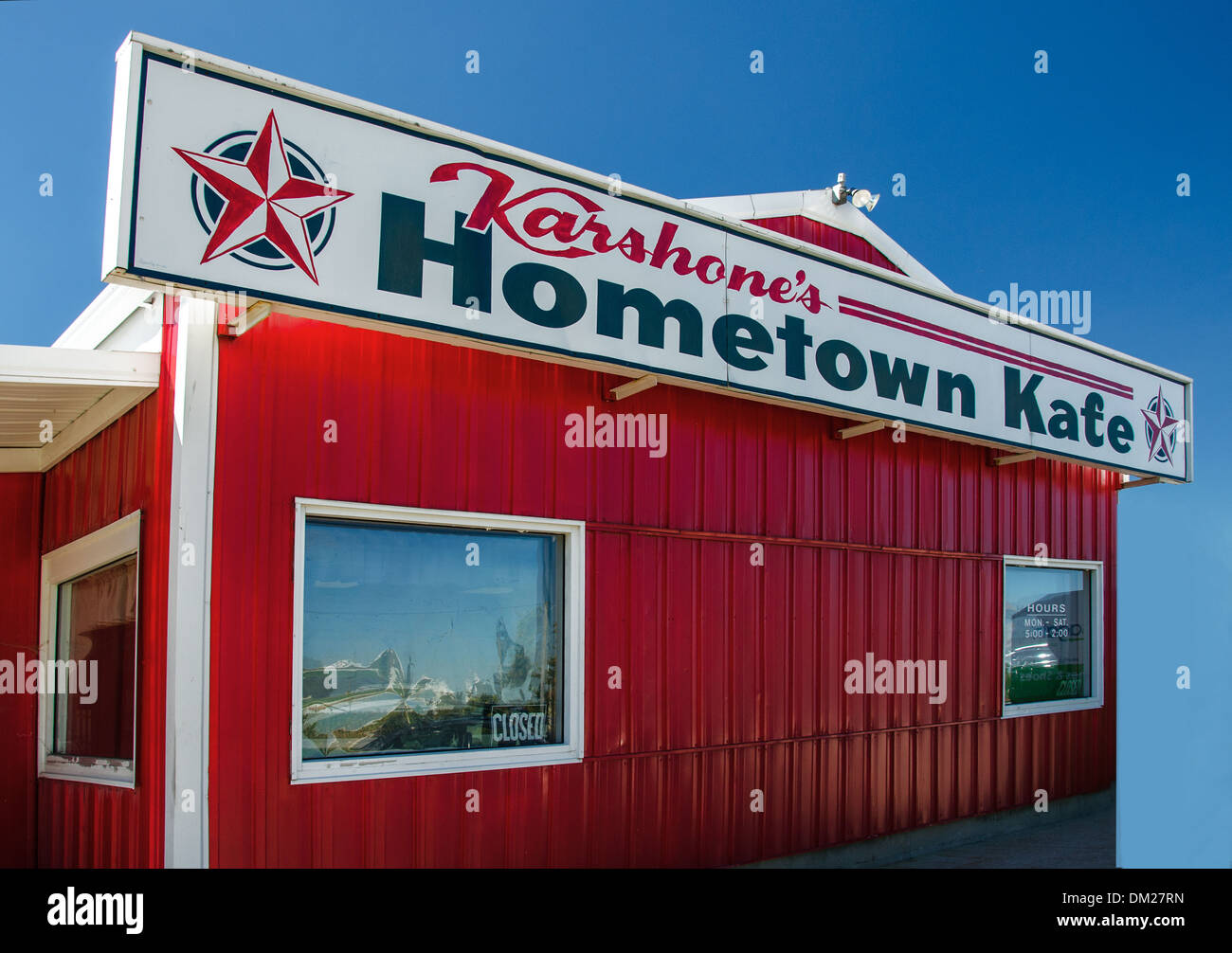 Karshone der Heimatstadt Cafe, ein beliebtes Restaurant in Malta, Illinois, einer Stadt auf dem Lincoln Highway. Stockfoto