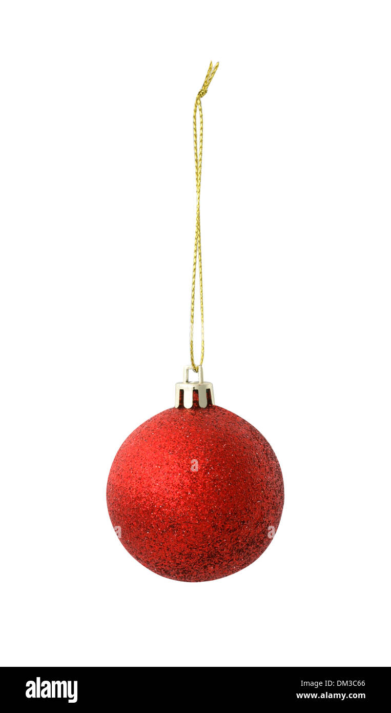 Rote Glitzer Weihnachtskugel Dekoration ausgeschnitten auf weißem Hintergrund Stockfoto