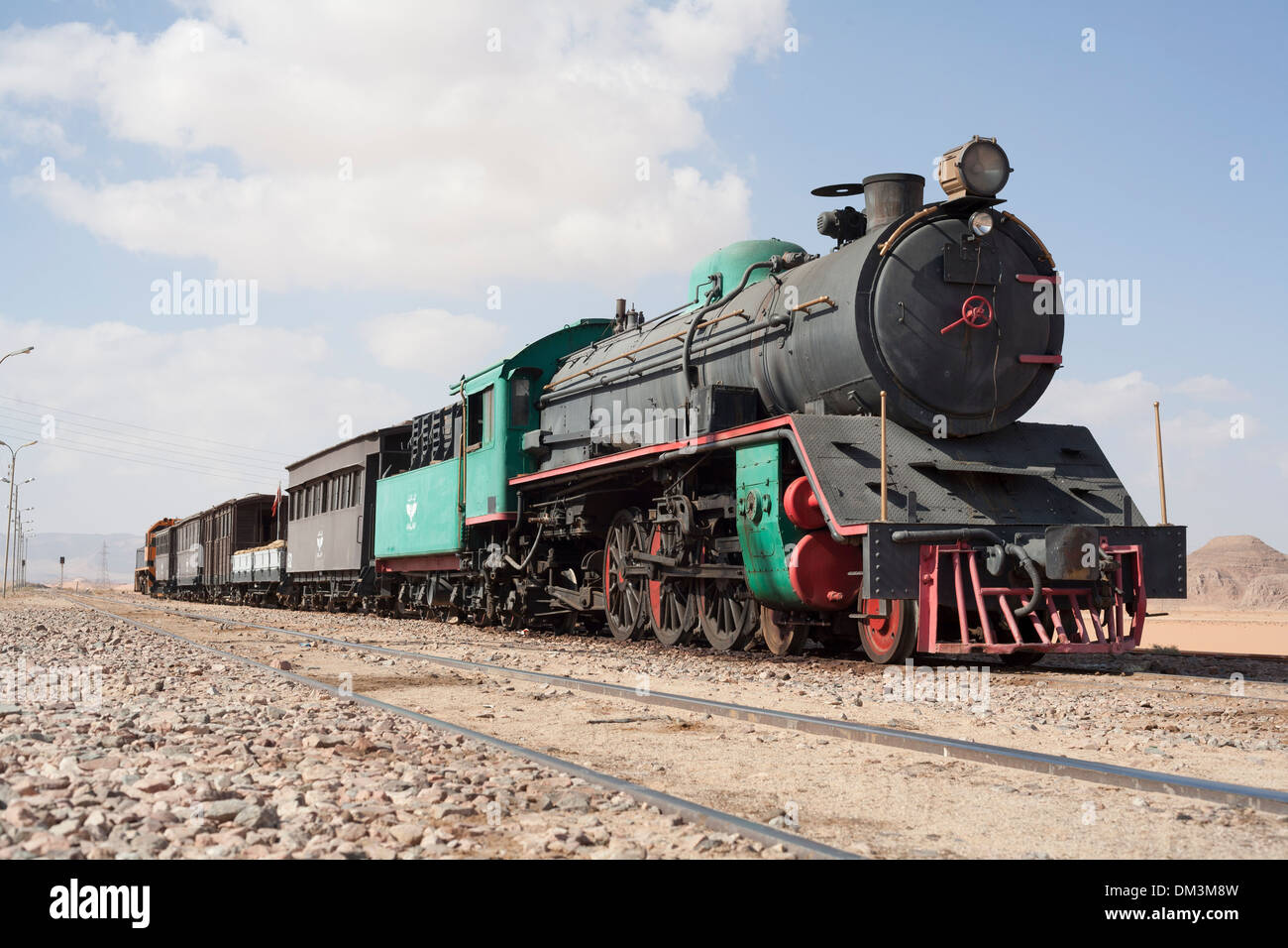 Erhaltene Dampf Lok auf der Hedschas-Bahn in der Nähe von Wadi Rum, Jordanien. Stockfoto