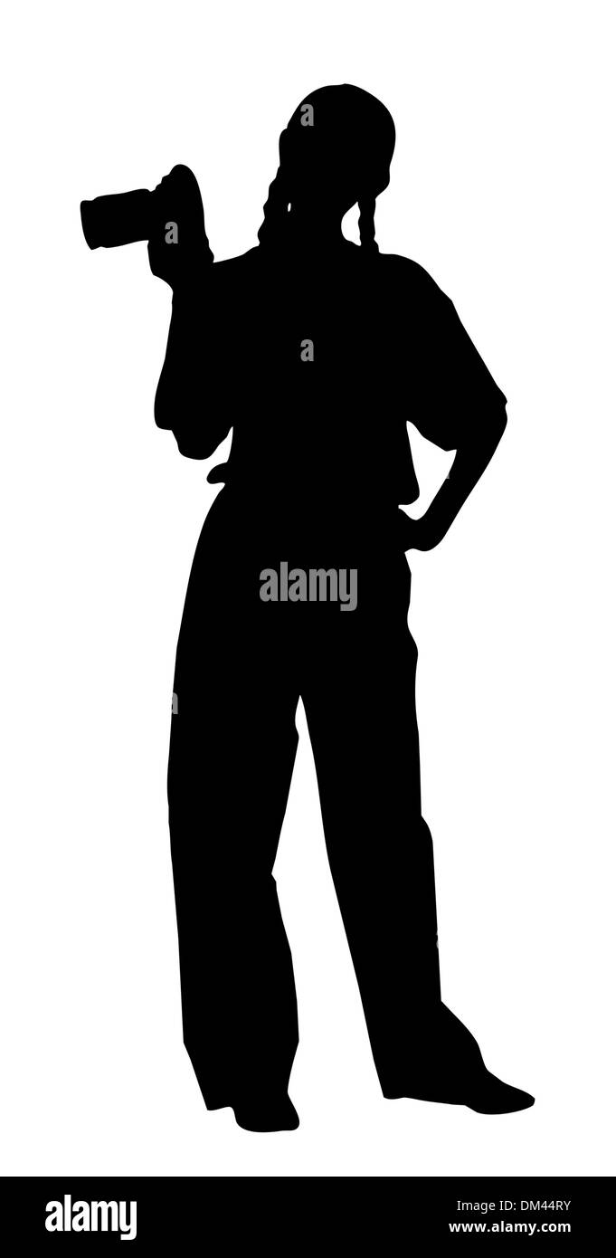 Porträt-Silhouette eines jungen Frau Fotografen halten eine Kamera (Clipping-Pfad) Stockfoto