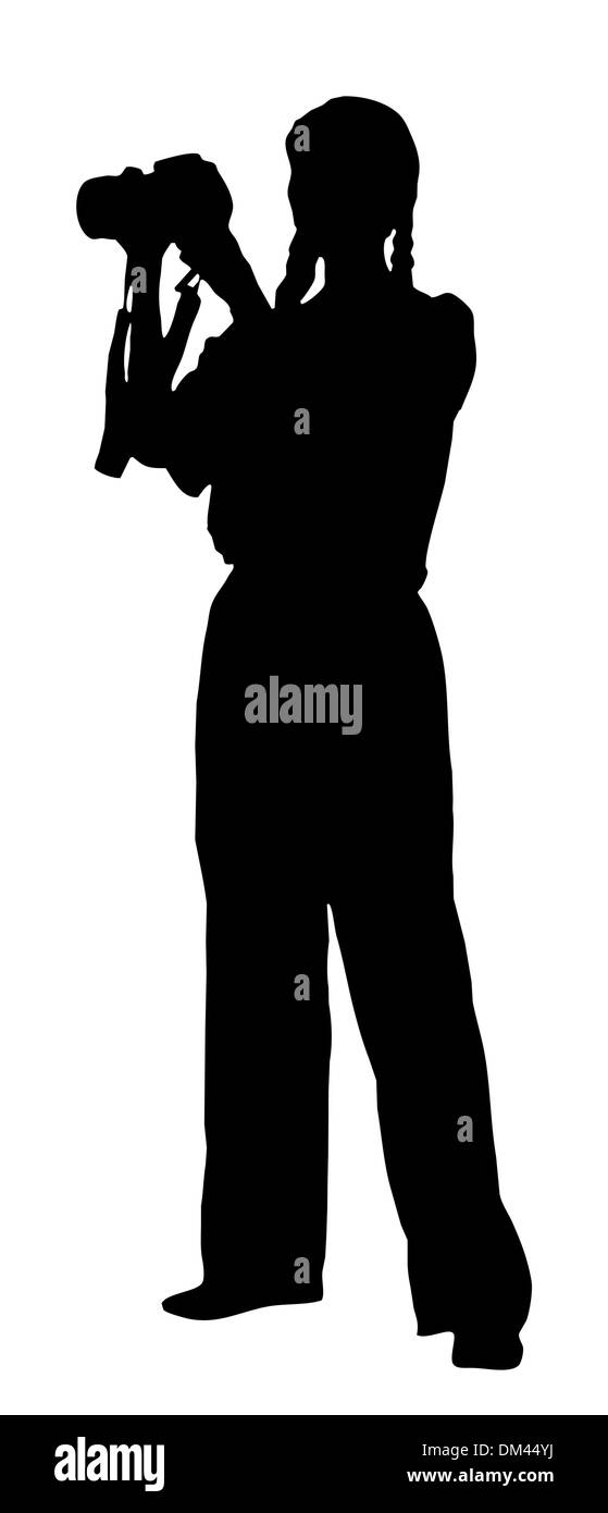 Porträt-Silhouette eines jungen Frau Fotografen halten eine Kamera (Clipping-Pfad) Stockfoto