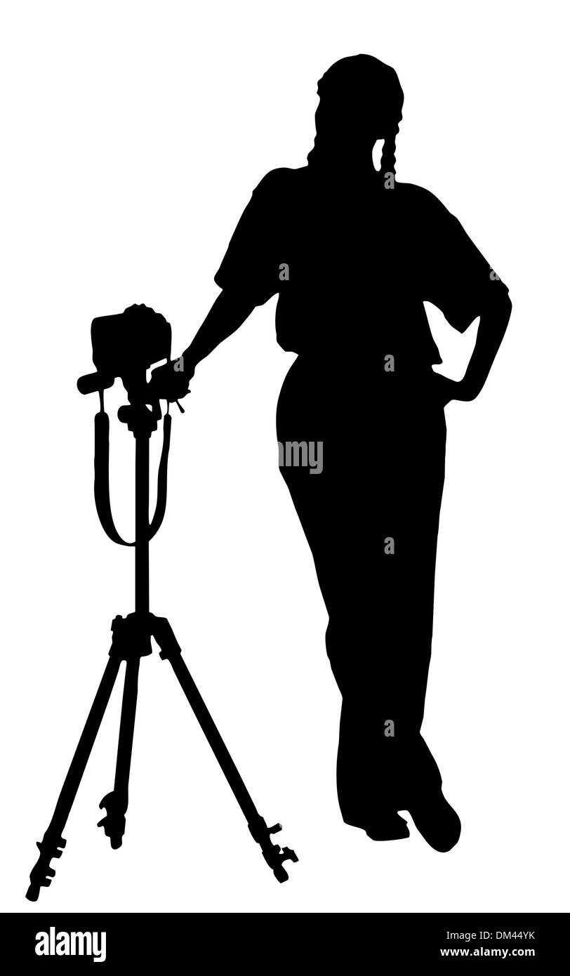 Porträt-Silhouette eines jungen Frau Fotografen halten eine Kamera (Clipping-Pfad) Stockfoto