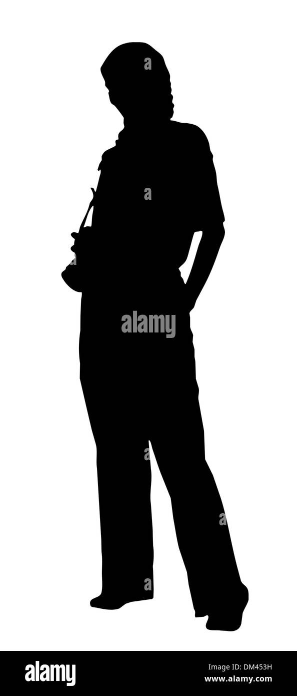 Porträt-Silhouette eines jungen Frau Fotografen halten eine Kamera (Clipping-Pfad) Stockfoto