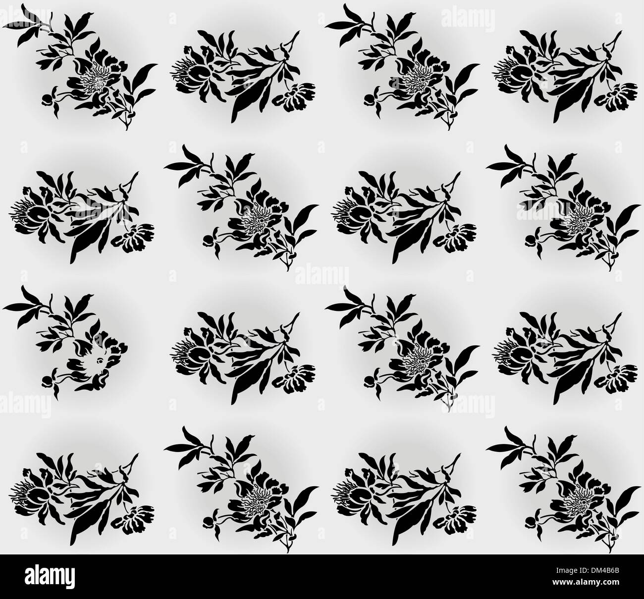 Schwarze Blumen auf grau Stock Vektor