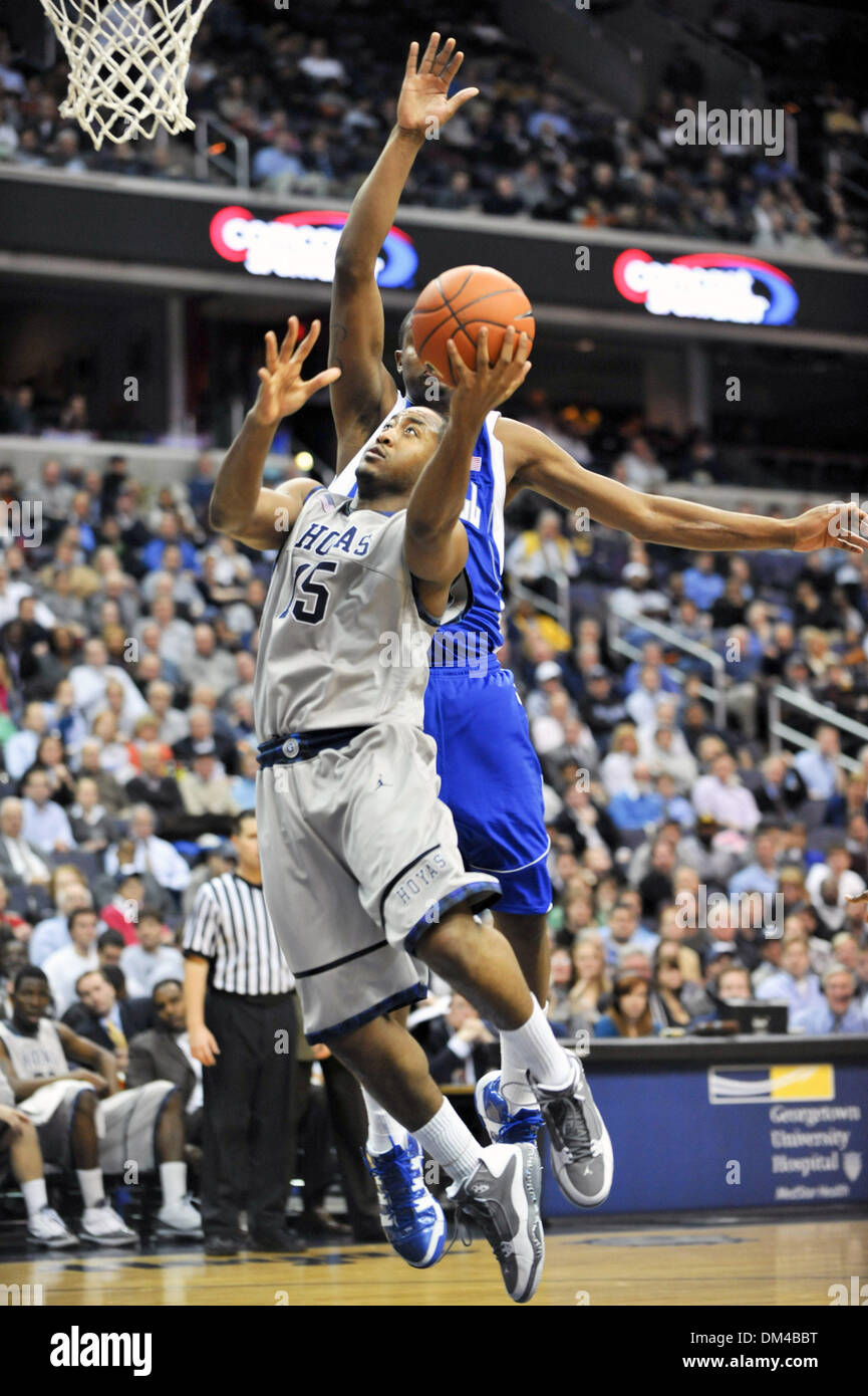 Washington D.C. Verizon Center. . Georgetown Schutzhaube Austin Freeman #15, Spielaktion NCAA Seton Hall in Georgetown.  Hoyas besiegen Piraten 85-73 (Credit-Bild: © Roland Pintilie/Southcreek Global/ZUMApress.com) Stockfoto