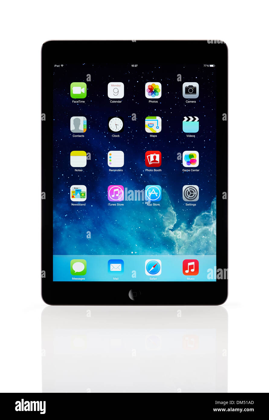 Apple iPad Ausschnitt Luft auf weißem Hintergrund mit Reflexion und Beschneidungspfade Stockfoto