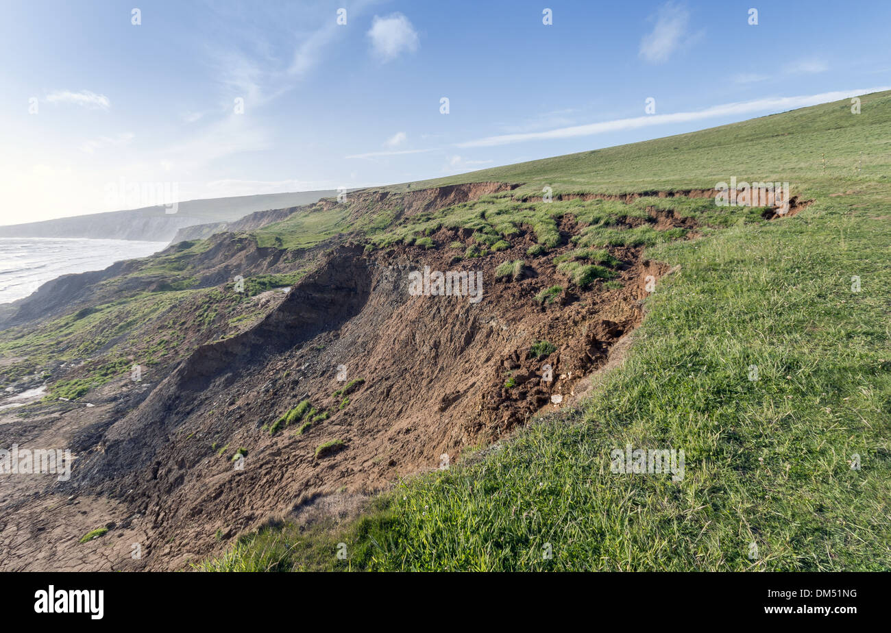 Erdrutsche nach starken Regenfällen auf der Küstenlinie von Compton Bucht auf der Isle Of Wight, England Stockfoto