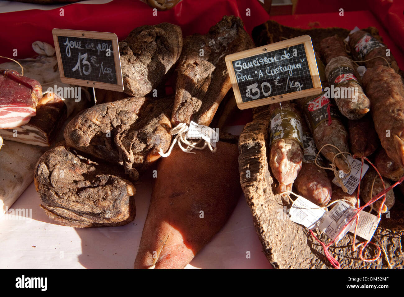 Ajaccio, Frankreich, Europa, Corsica, Markt, Würstchen, Lebensmittel, Stockfoto
