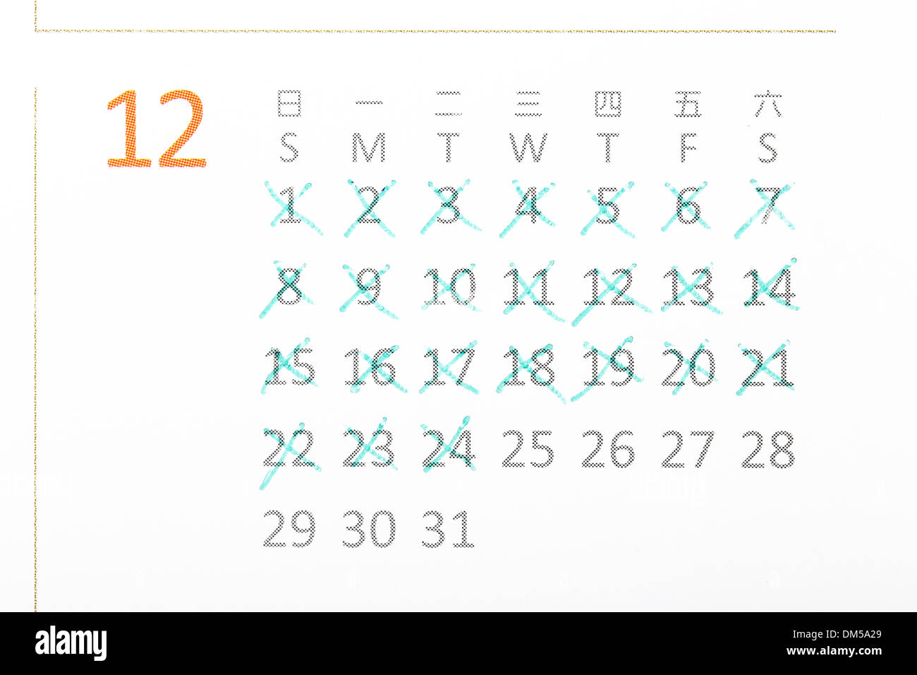 Wir zählen die Tage mit einem Kalender Stockfoto