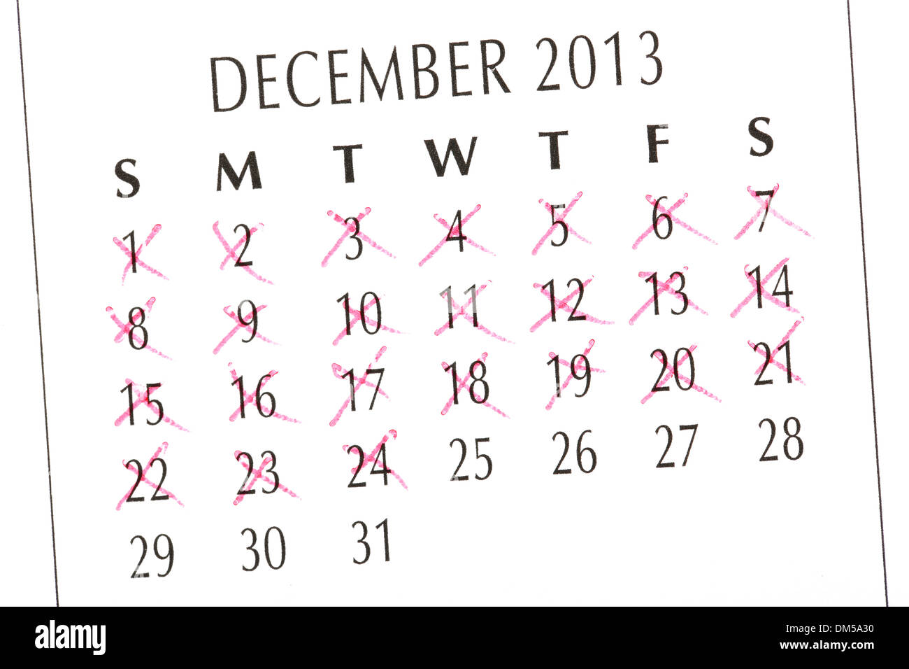 Wir zählen die Tage mit einem Kalender Stockfoto