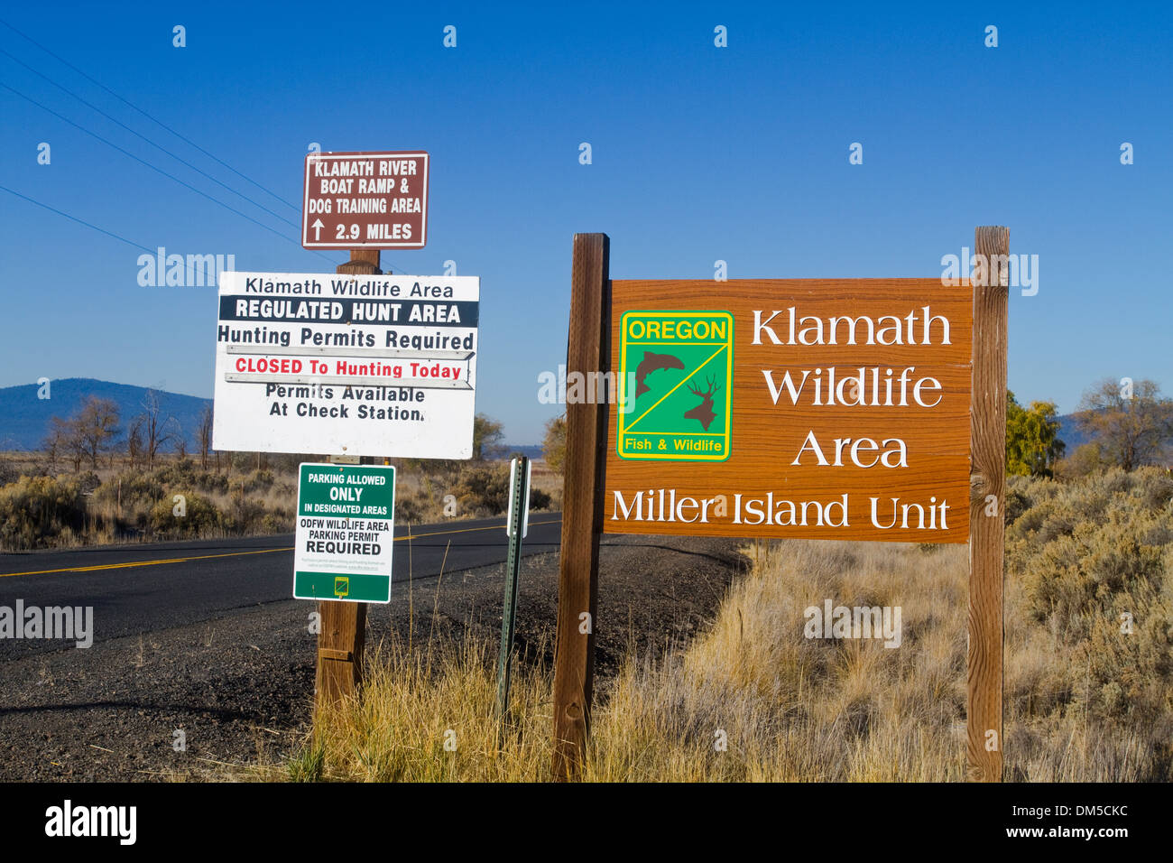 Ländliche Zeichen Klamath Falls National Wildlife Refuge Oregon USA Stockfoto