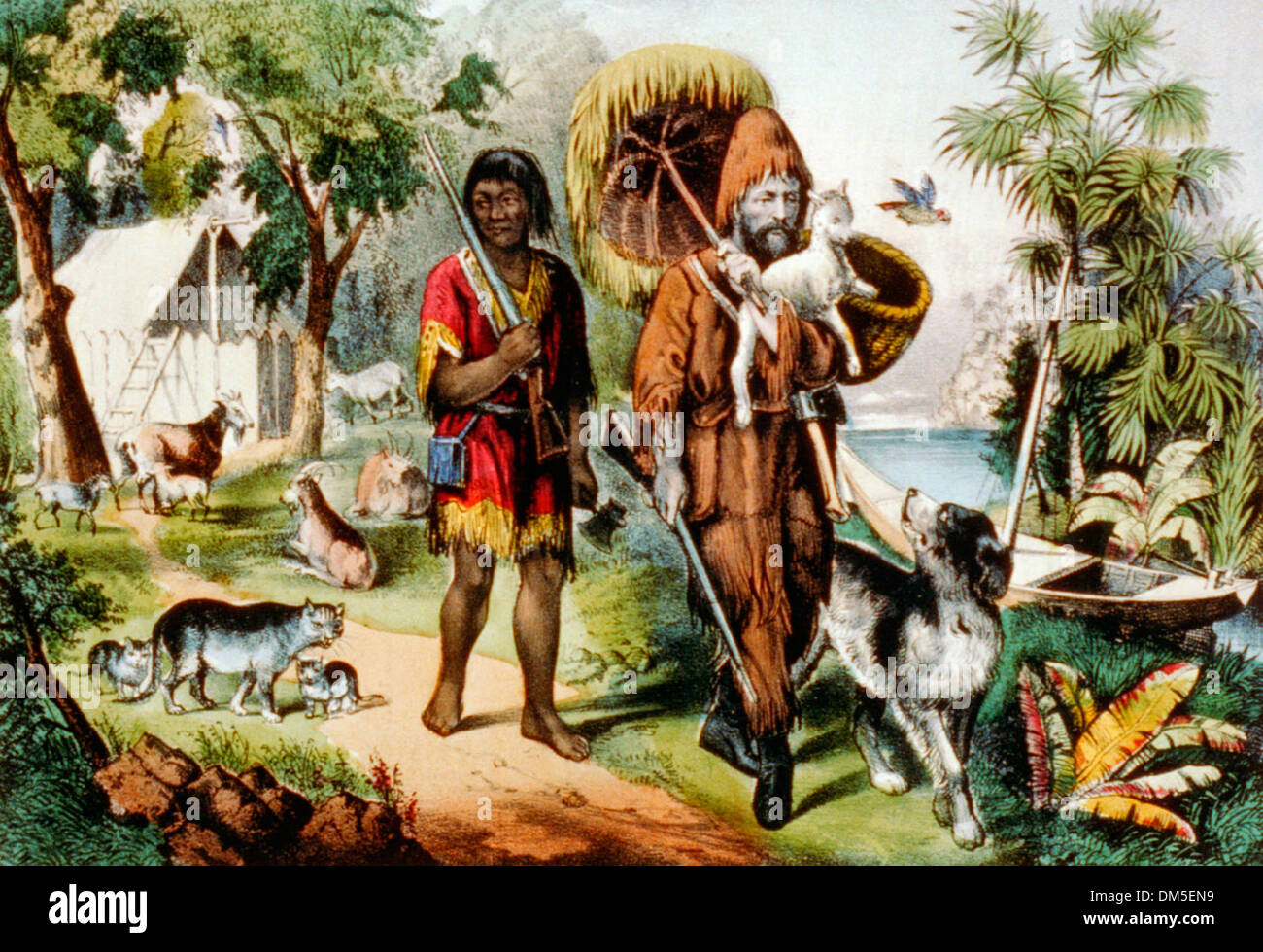 Robinson Crusoe und Freitag seinen Mann Stockfoto