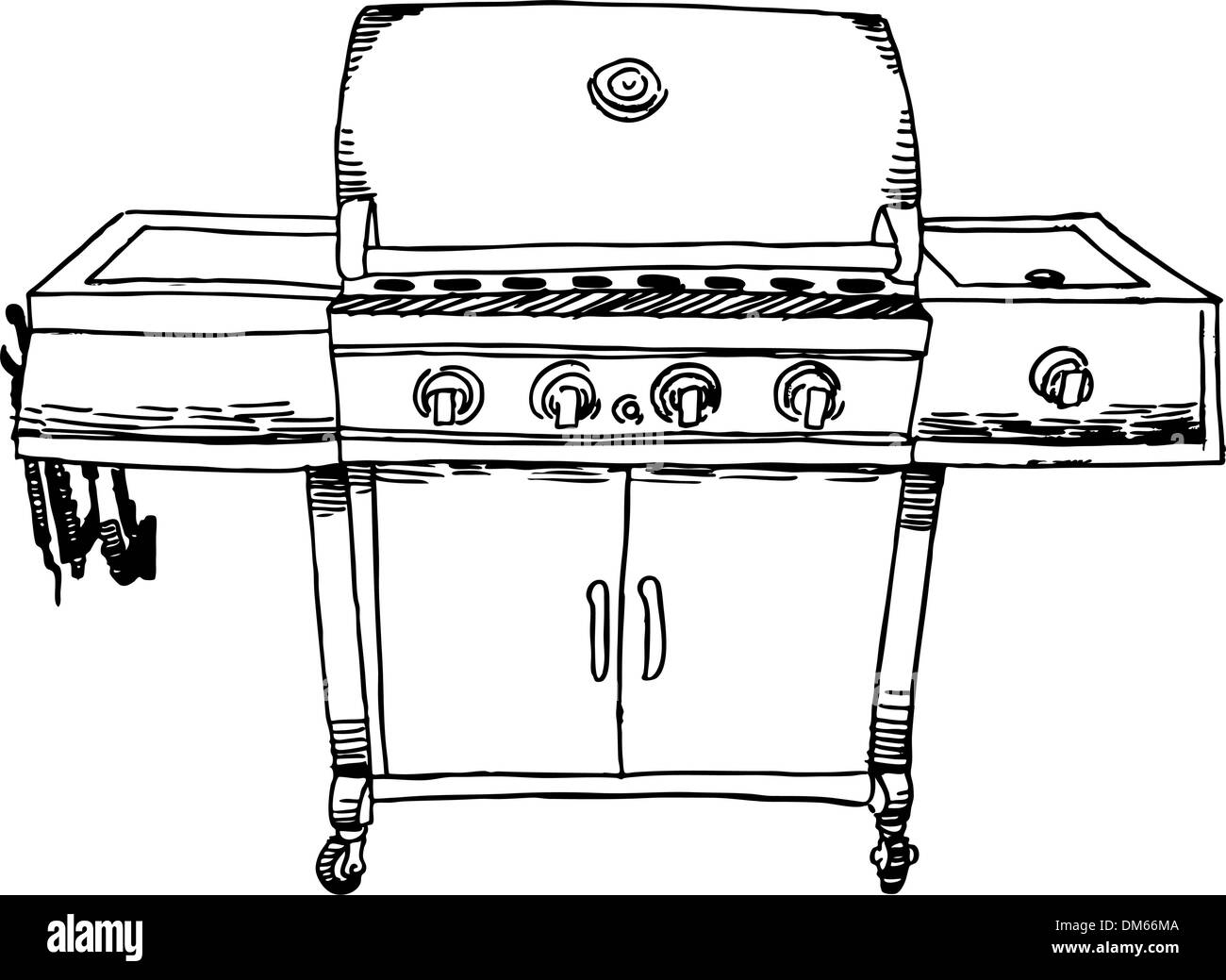 Edelstahl Barbecue (BBQ)-Grill - B&W Stock Vektor