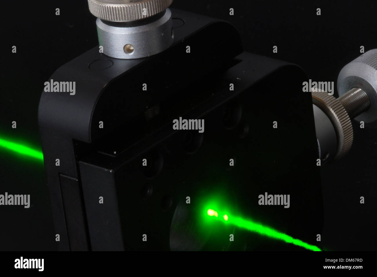 Mikrometer-Schraube, Technolgy, Forschung, Industrie, Wissenschaft Laserlight und Objektiv Stockfoto