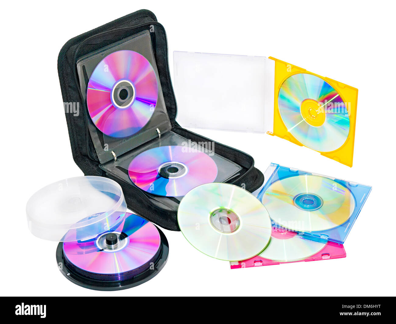 Geldbörse für DVD und CD Laufwerke auf einem weißen Hintergrund Stockfoto