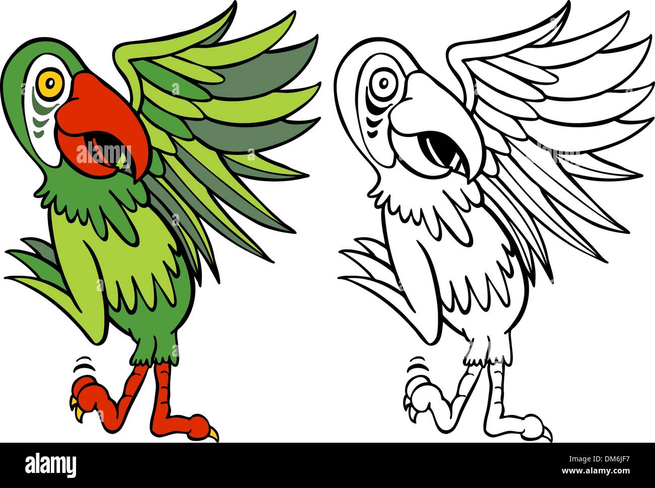 Papagei Cartoon Charakter Strichzeichnungen Stock Vektor