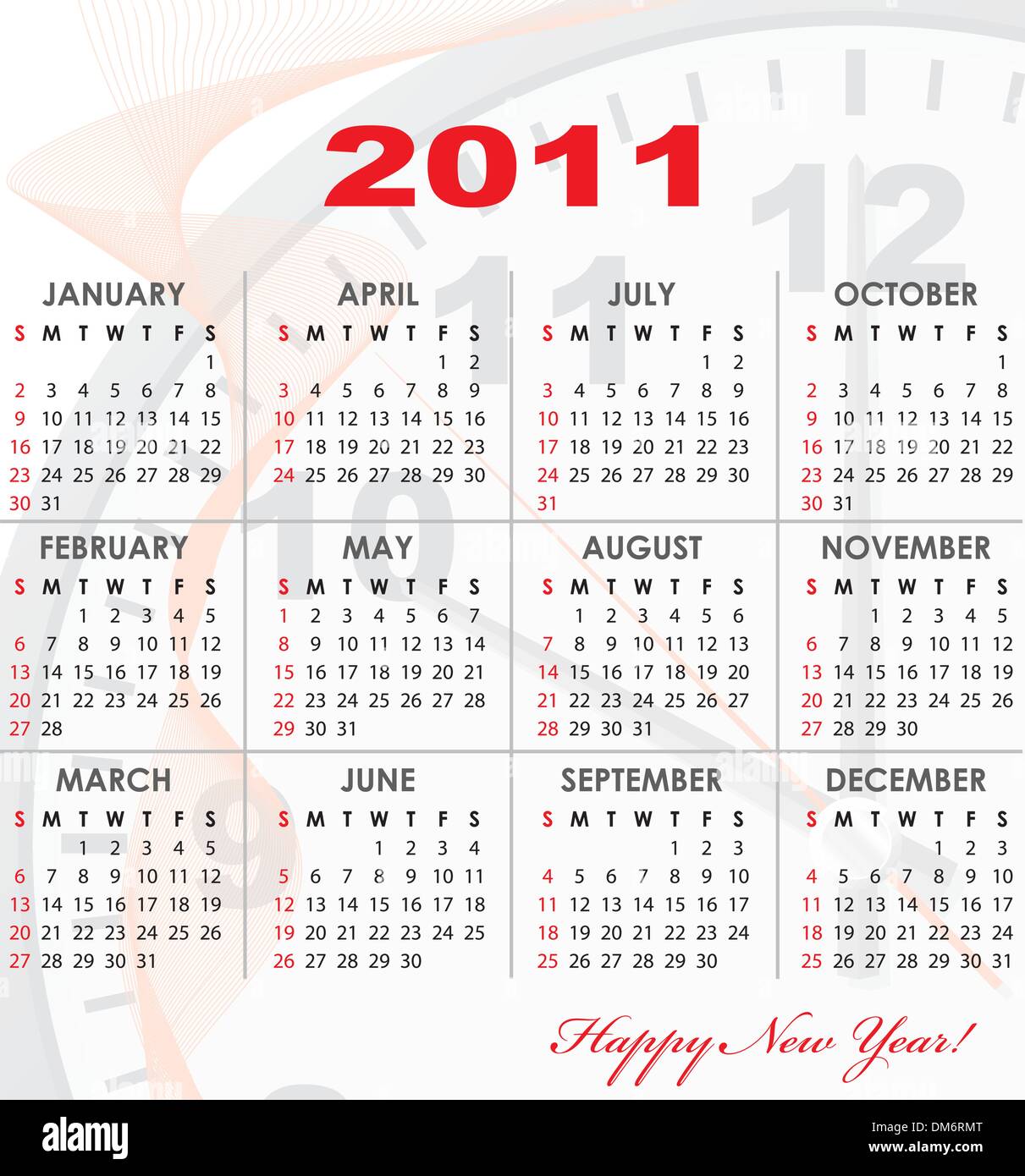 Kalender-Übersicht des Jahres 2011 Stock Vektor