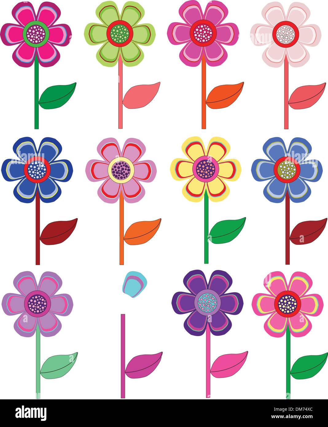 Satz von Blumen in verschiedenen Formen, Farben. Stock Vektor