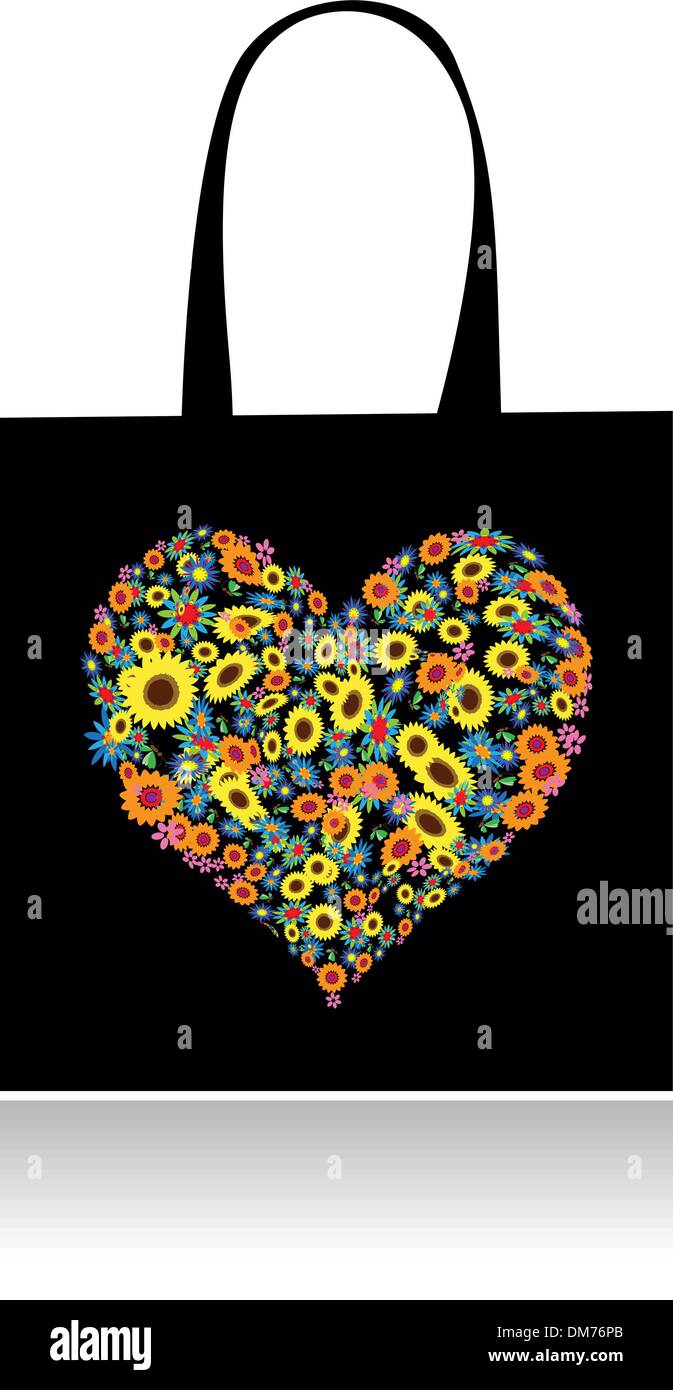 Shopping Bag Design, floral Herzform Stock Vektor