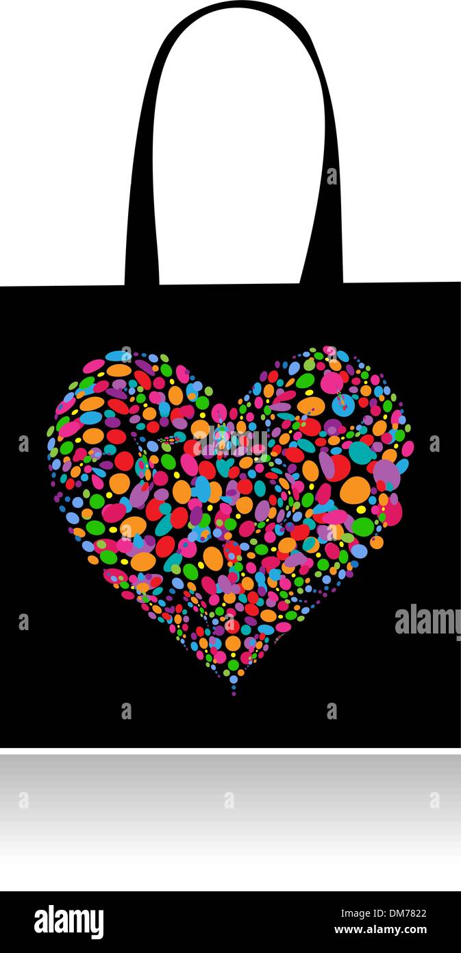 Shopping Bag Design, floral Herzform Stock Vektor
