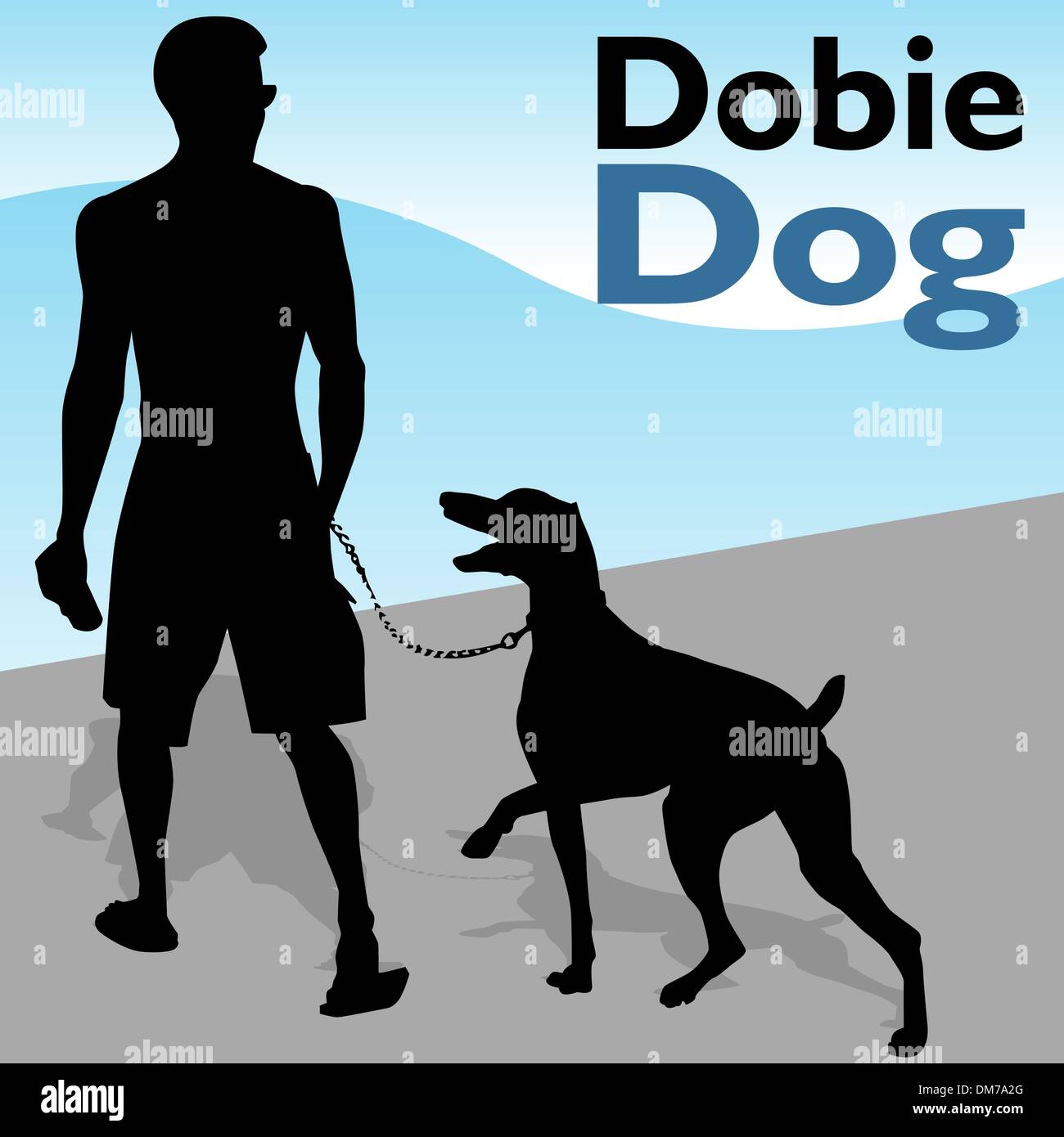 Mann zu Fuß Dobermann Hund Stock Vektor