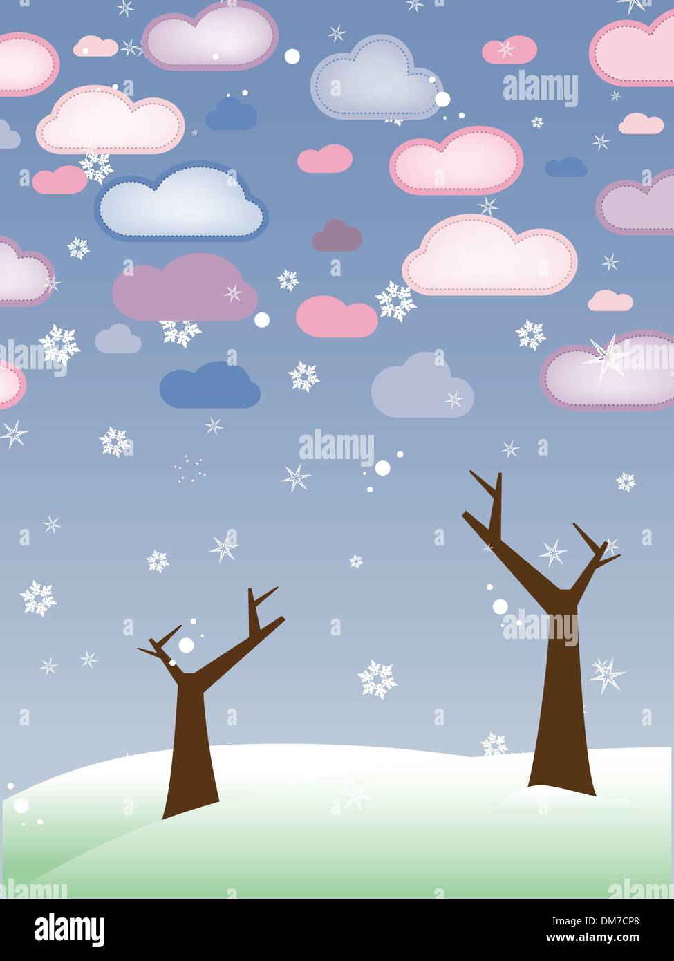Retro-Schneelandschaft mit blattlosen Bäume - Saison Winter Stock Vektor