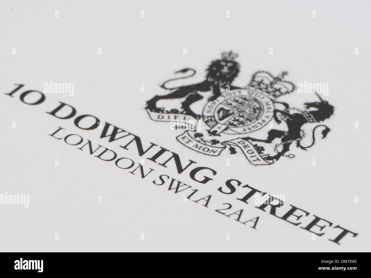 10 Downing Street Letterheaded Papier Stockfoto