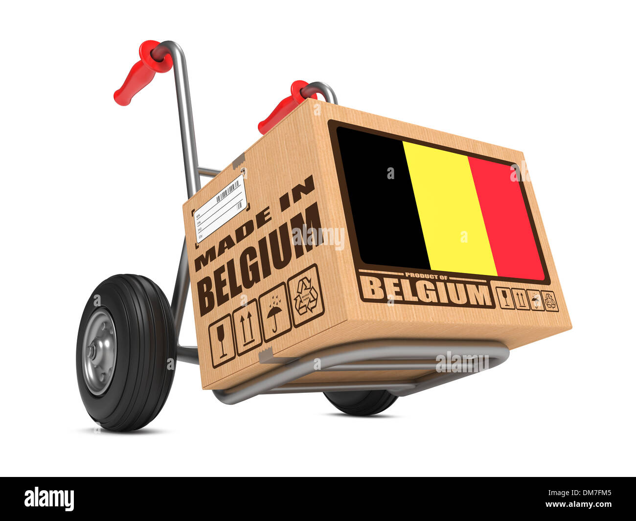 Made in Belgien - Karton zum LKW. Stockfoto