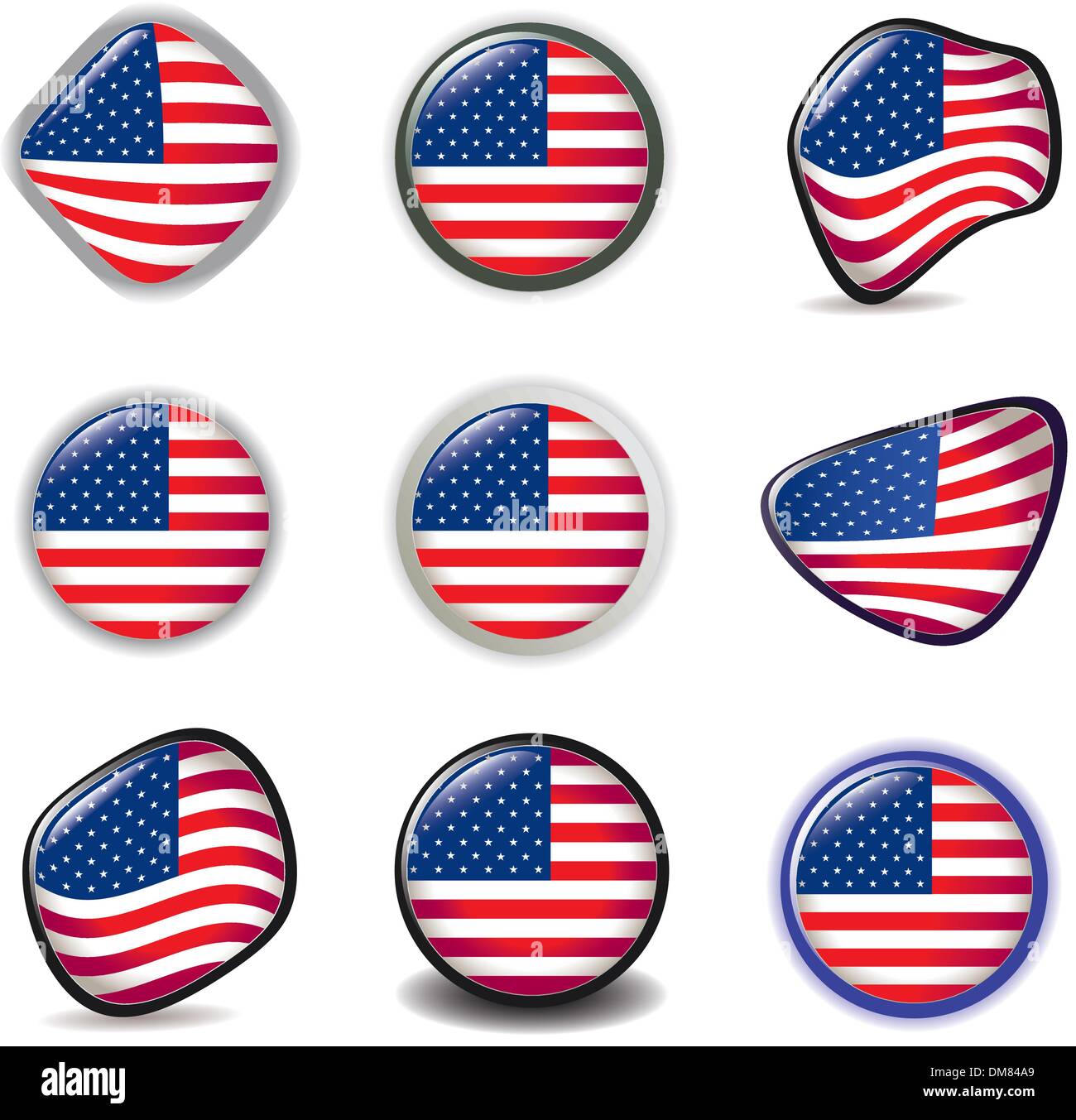 Amerikanische Flagge Symbole Symbole Tasten Vektor-Illustration USA Stock Vektor
