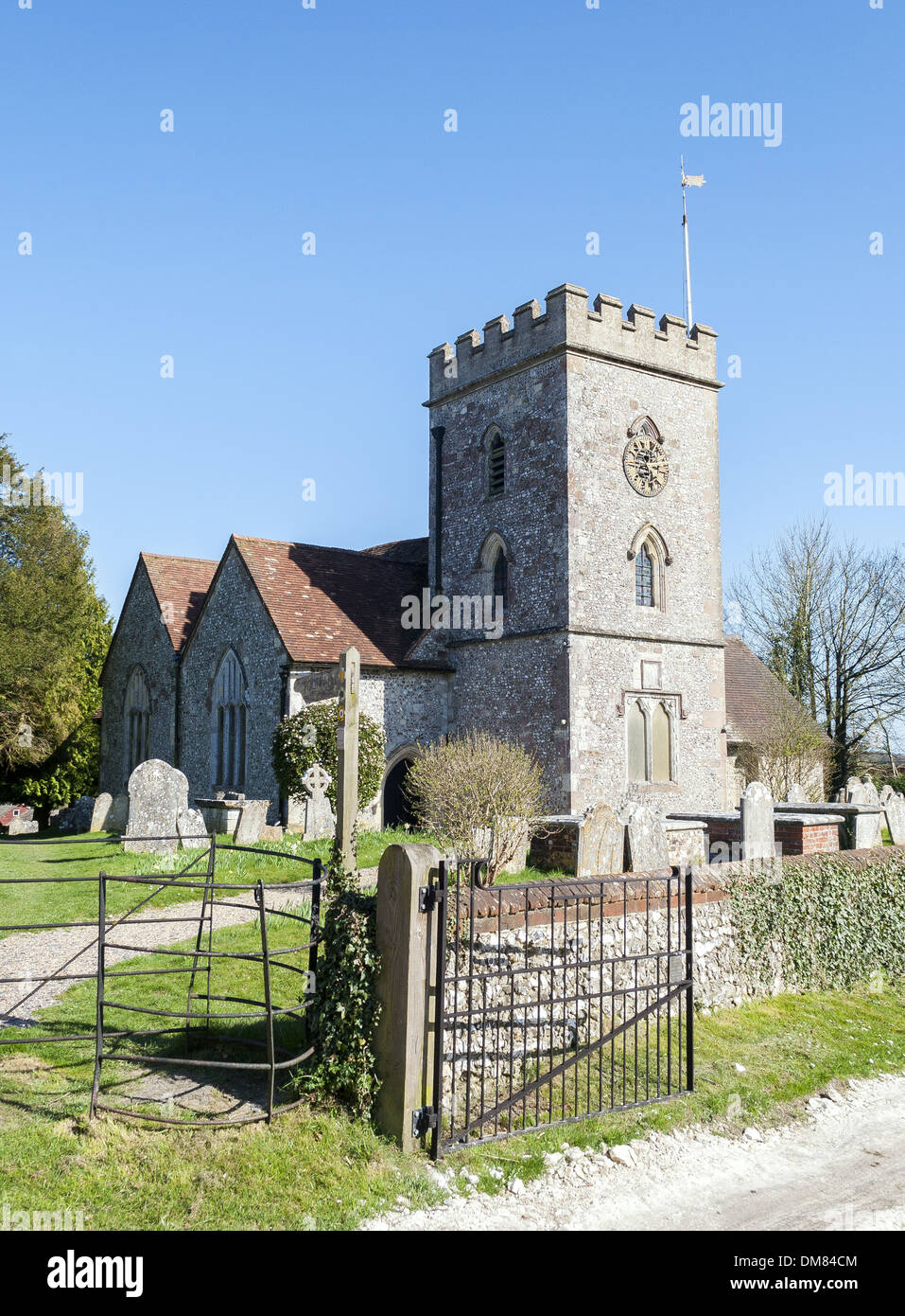 St Andrew es Church in Owslebury, einem kleinen ländlichen Dorf 5 Meilen außerhalb von Winchester in Hampshire, England, UK Stockfoto