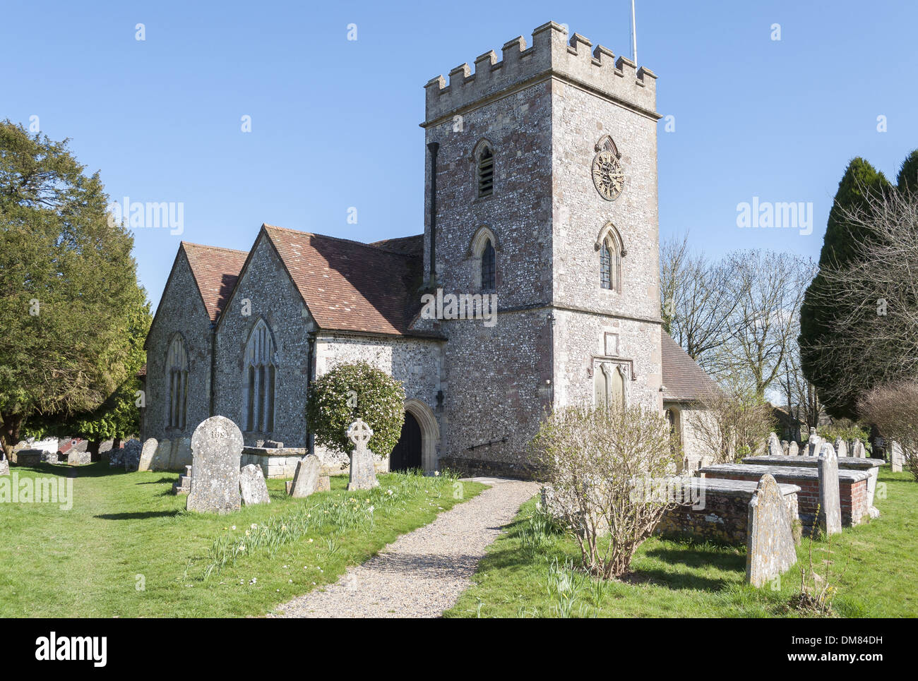 St Andrew es Church in Owslebury, einem kleinen ländlichen Dorf 5 Meilen außerhalb von Winchester in Hampshire, England, UK Stockfoto