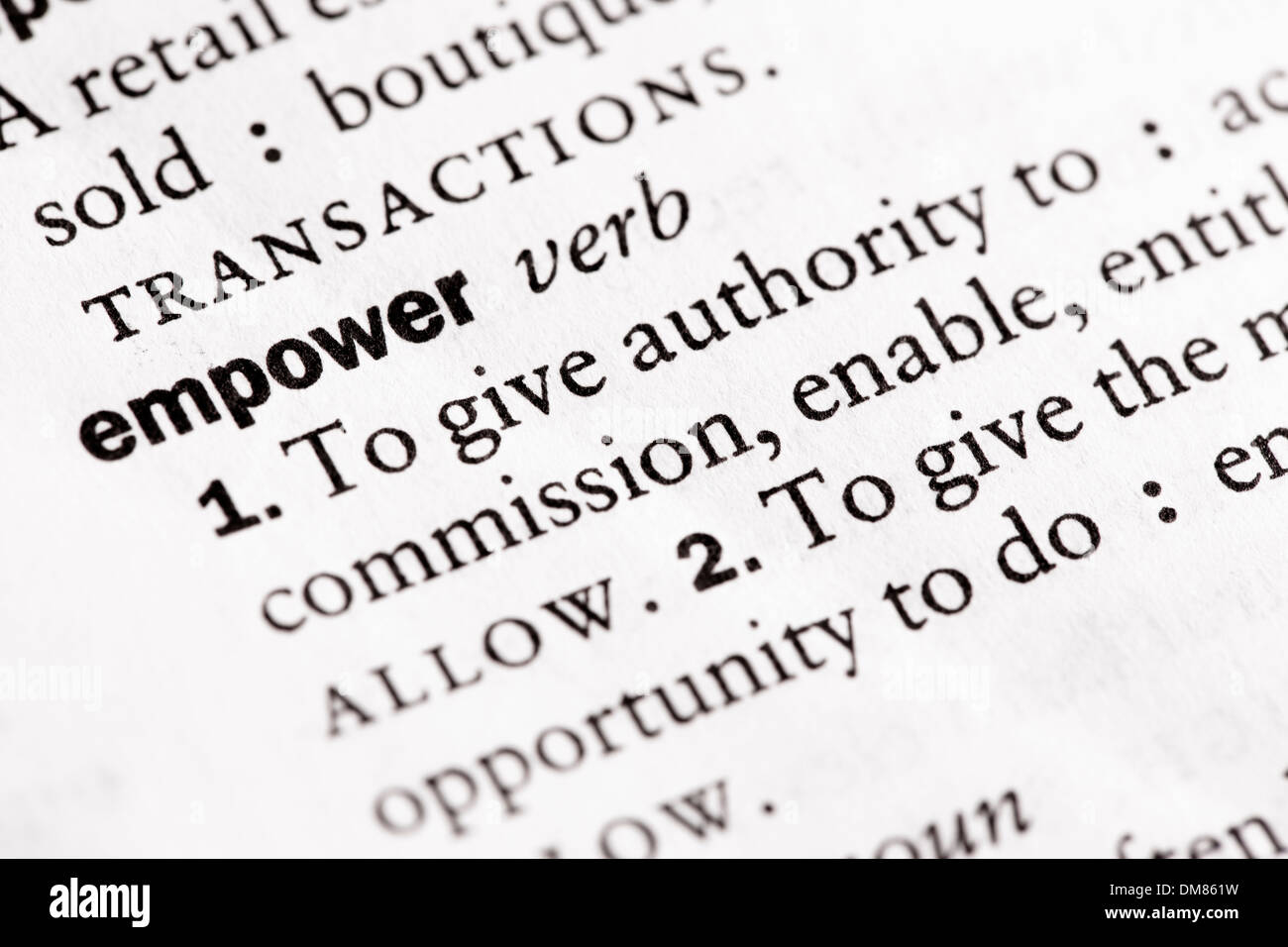 Wörterbuch-Definition von "Empower" Stockfoto