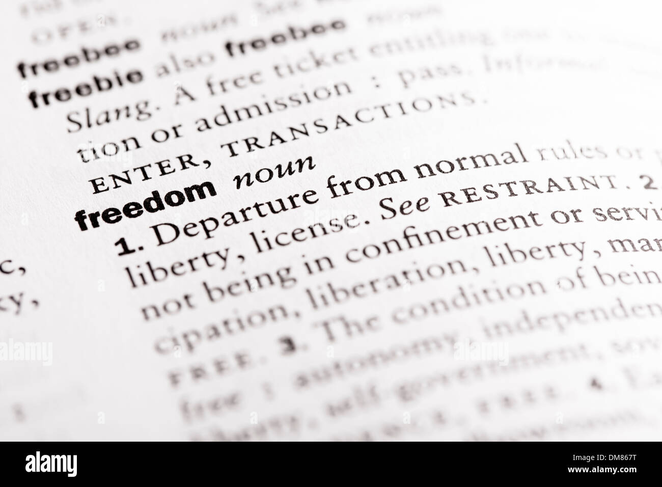 Wörterbuch-Definition der "Freiheit" Stockfoto