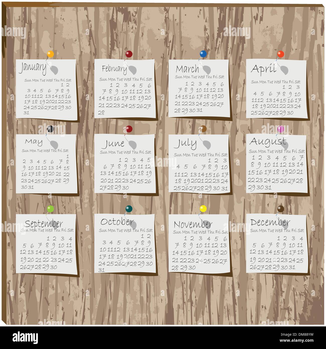 Kalender Papier auf Holz Stock Vektor