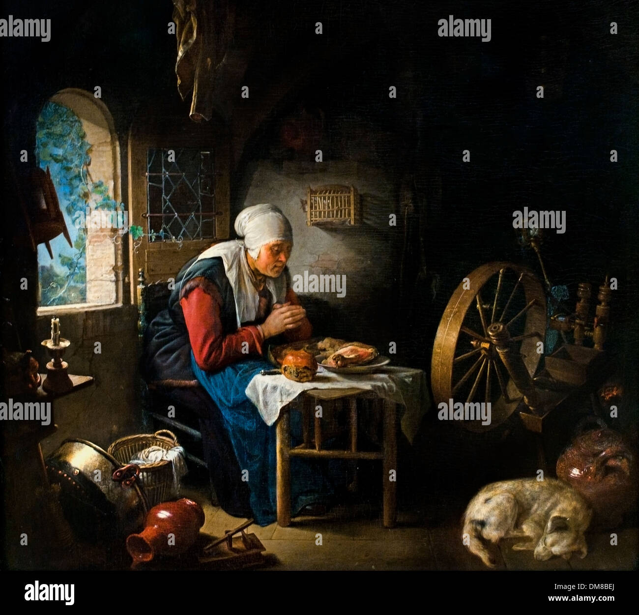 Das Gebet der Spinner Gerrit Dou (1613-1675) Niederlande Niederlande Stockfoto