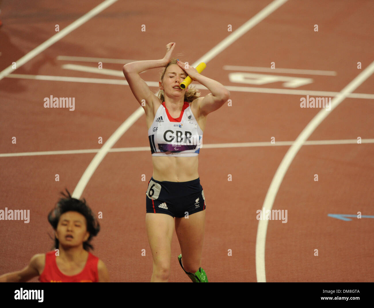 Team (GBR) gewinnt Bronze Frauen 4 x 100 m Staffel Finale T35-38 während Tag 5 der Paralympics aus Olympia Stadion London England - Stockfoto