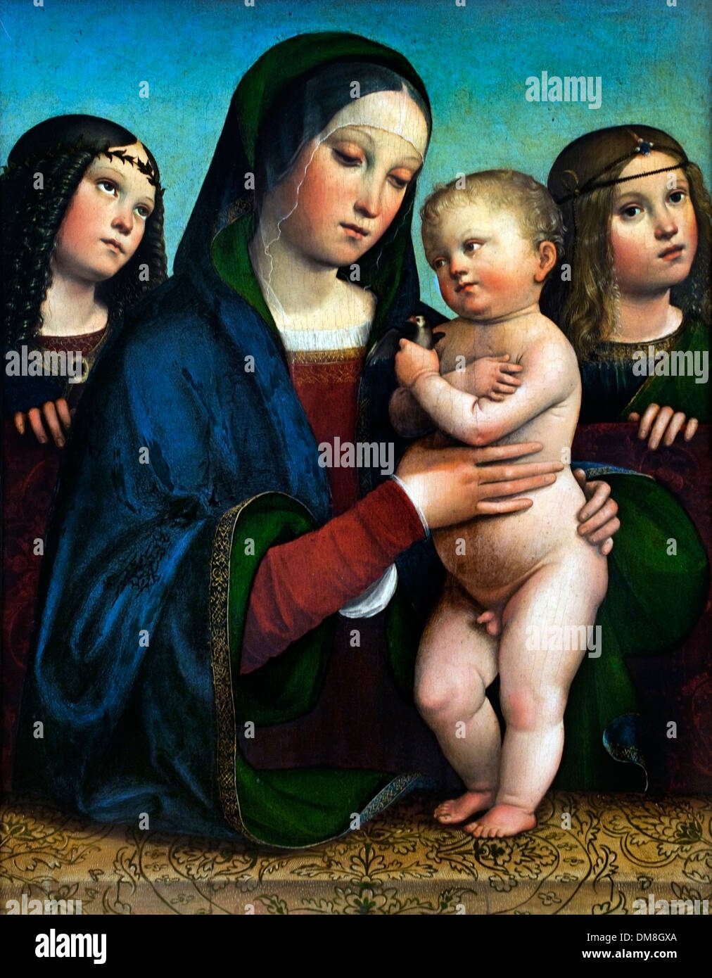 Maria mit Kind & zwei Engel von italienischen Maler Francesco Raibolini (1447 – 1517) Francia Bologna15th Jahrhundert Italien Stockfoto
