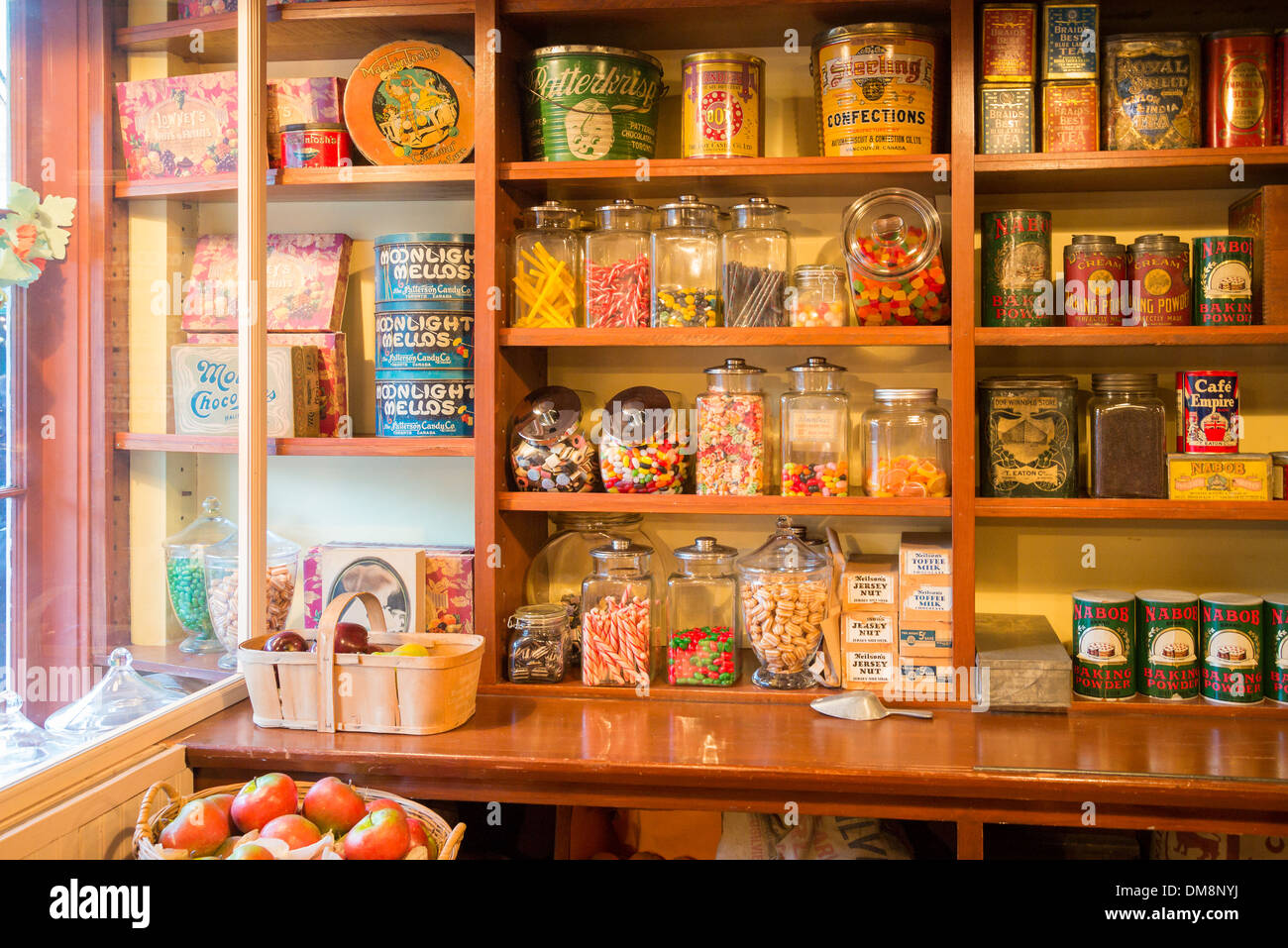 Regale, Gemischtwarenladen, Burnaby Village Museum, Burnaby, British Columbia, Kanada Stockfoto