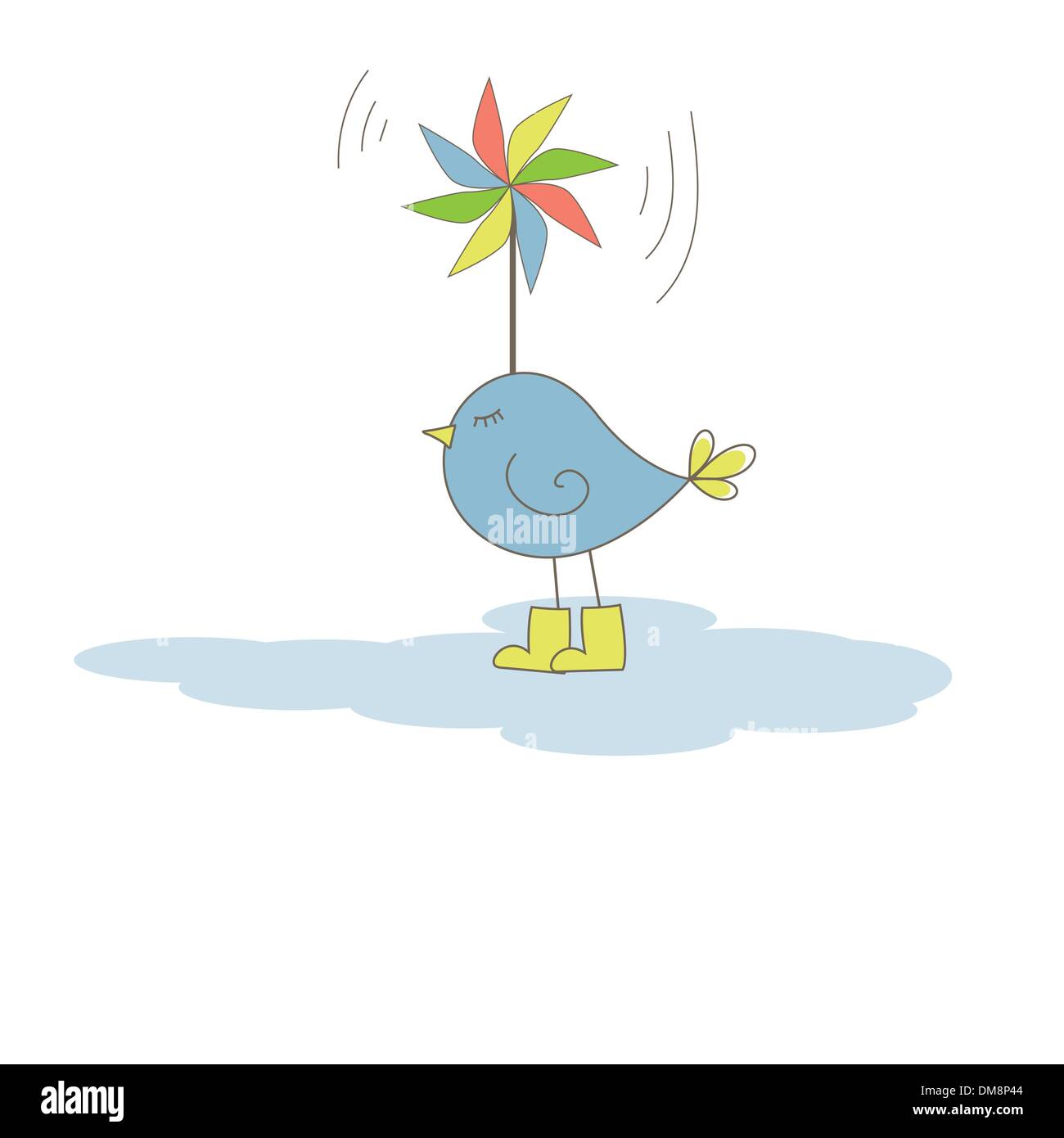 Vogel mit bunten Windmühle. Vektor-illustration Stock Vektor