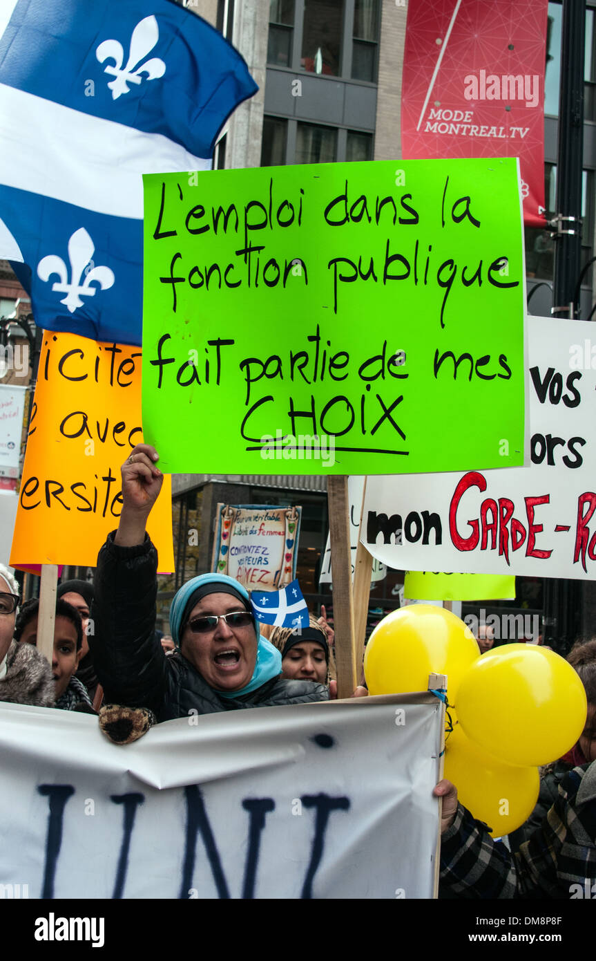 Demonstration gegen Verbot religiöser Zeichen in Quebec öffentlicher Dienst, Montreal Stockfoto