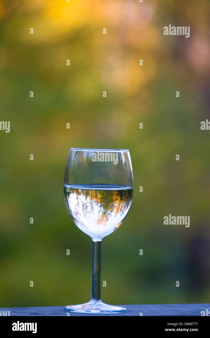 Glas Weißwein auf Tabelle Landschaft Stockfoto