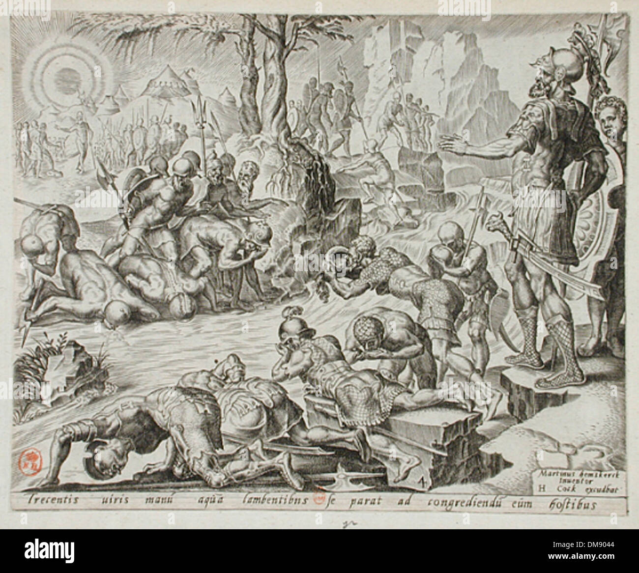 Dieses Kunstwerk ist Teil von *The Story of Gedeon*, ausgestellt als Teil der Sammlung Ancient and Islamic Art in LACMA. Es erforscht die Erzählung durch verschiedene künstlerische Medien, von Textilien aus dem Nahen Osten bis zu antiken und zeitgenössischen Kunststilen. Stockfoto