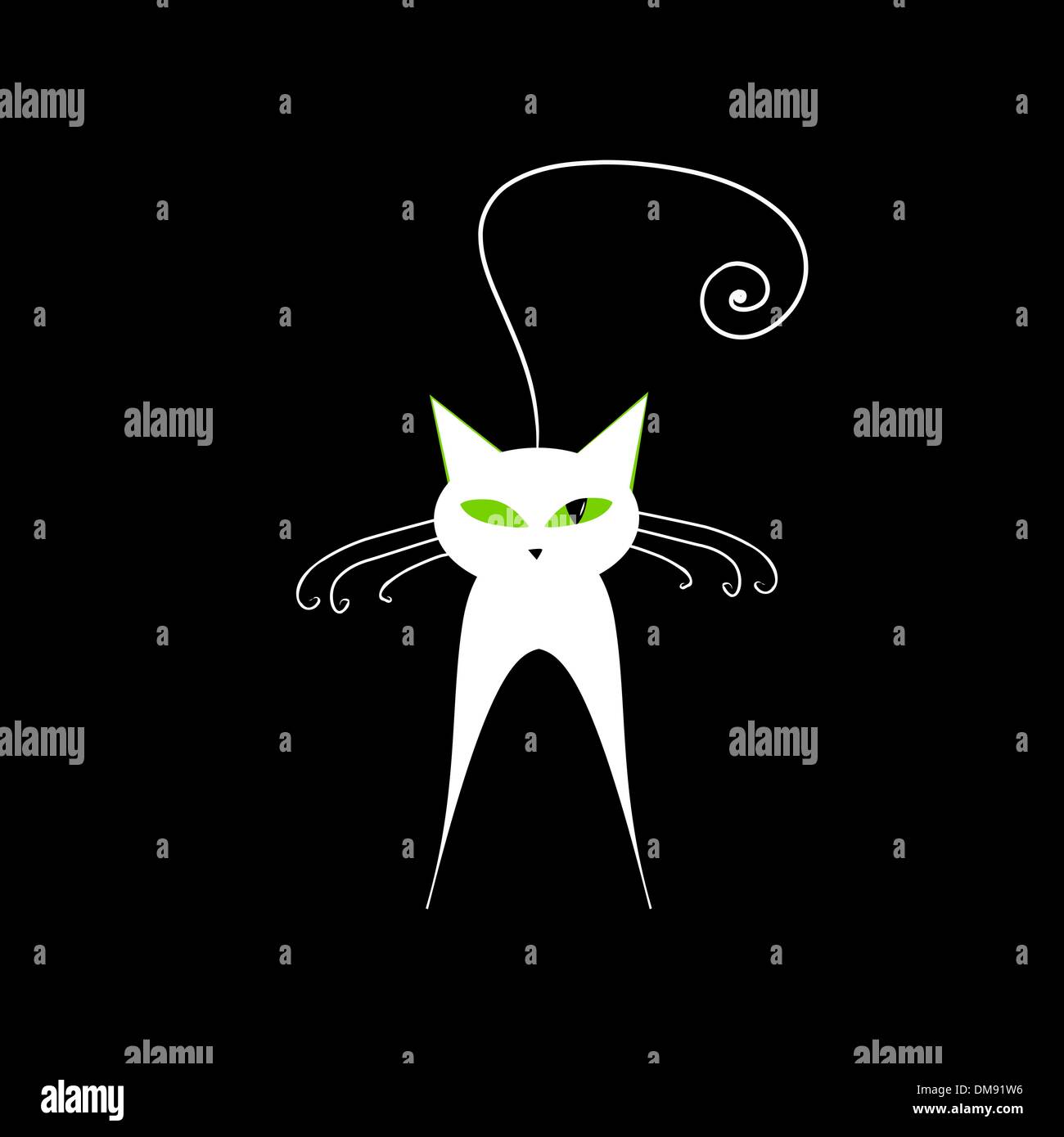 Weiße Katze mit grünen Augen auf schwarz Stock Vektor