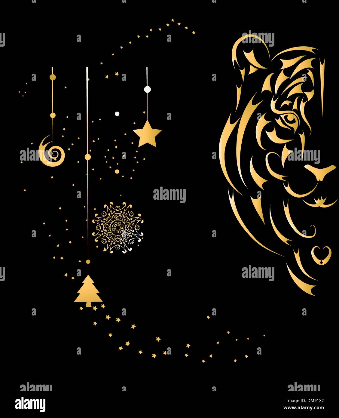 Weihnachtskarte mit stilisierten Tiger Symbol Jahr Stock Vektor