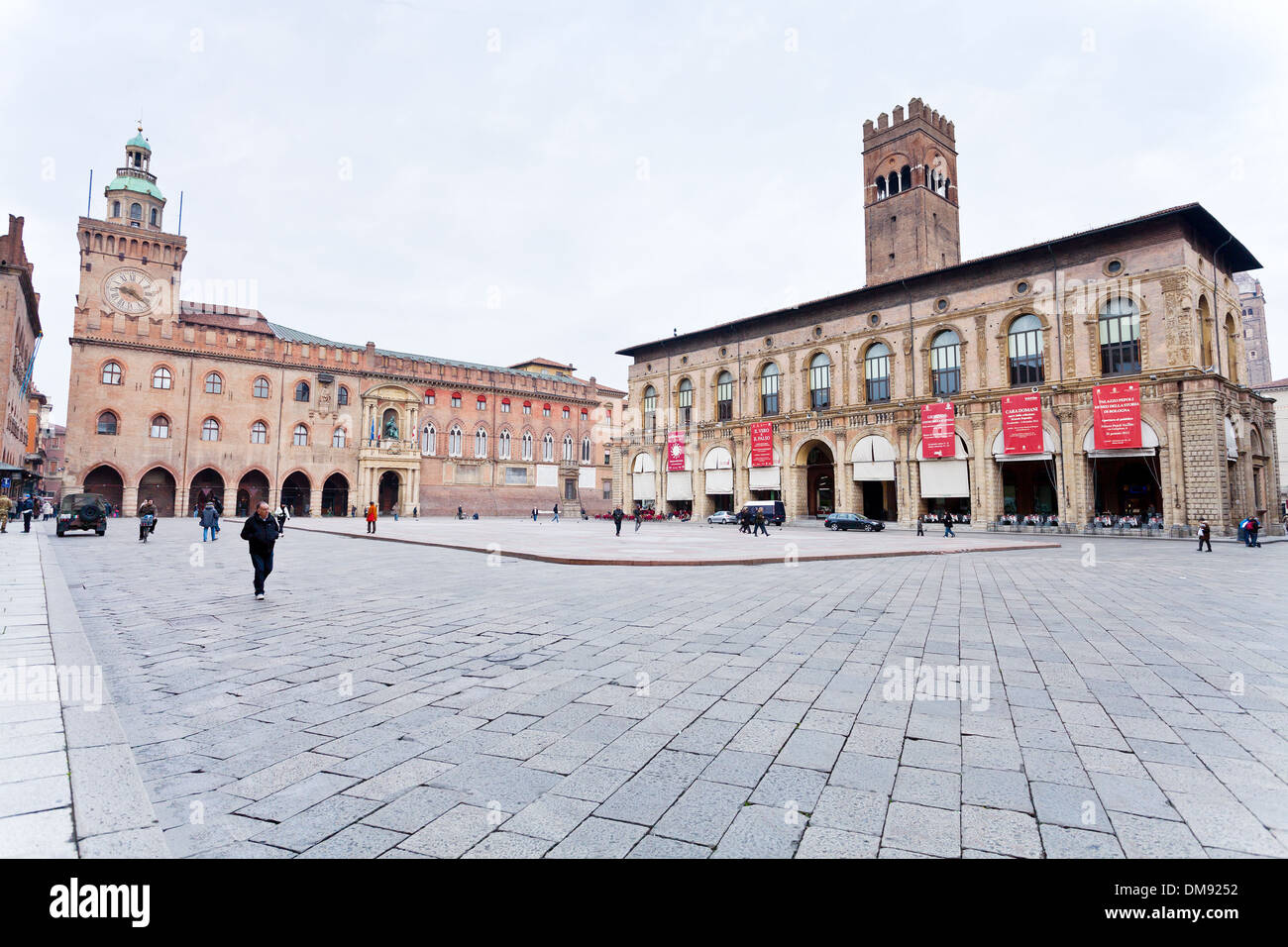 Piazza Maggiore in Bologna Stockfoto