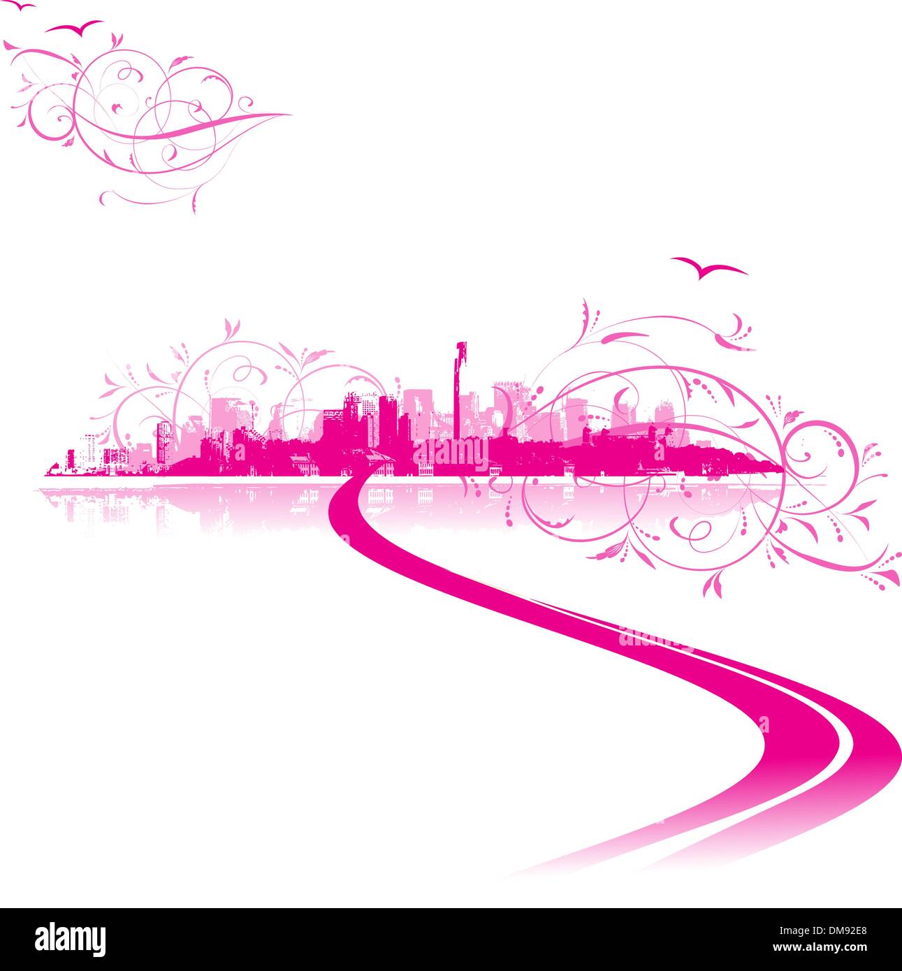 Stadtbild Hintergrund rosa, urbane Kunst Stock Vektor