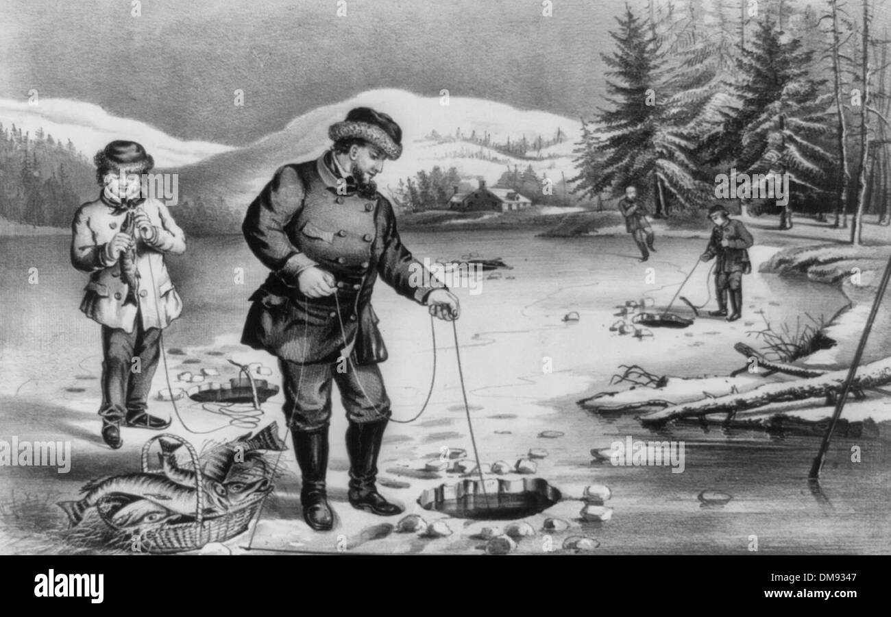 Wintersport - Hecht Angeln, ca. 1872 Stockfoto