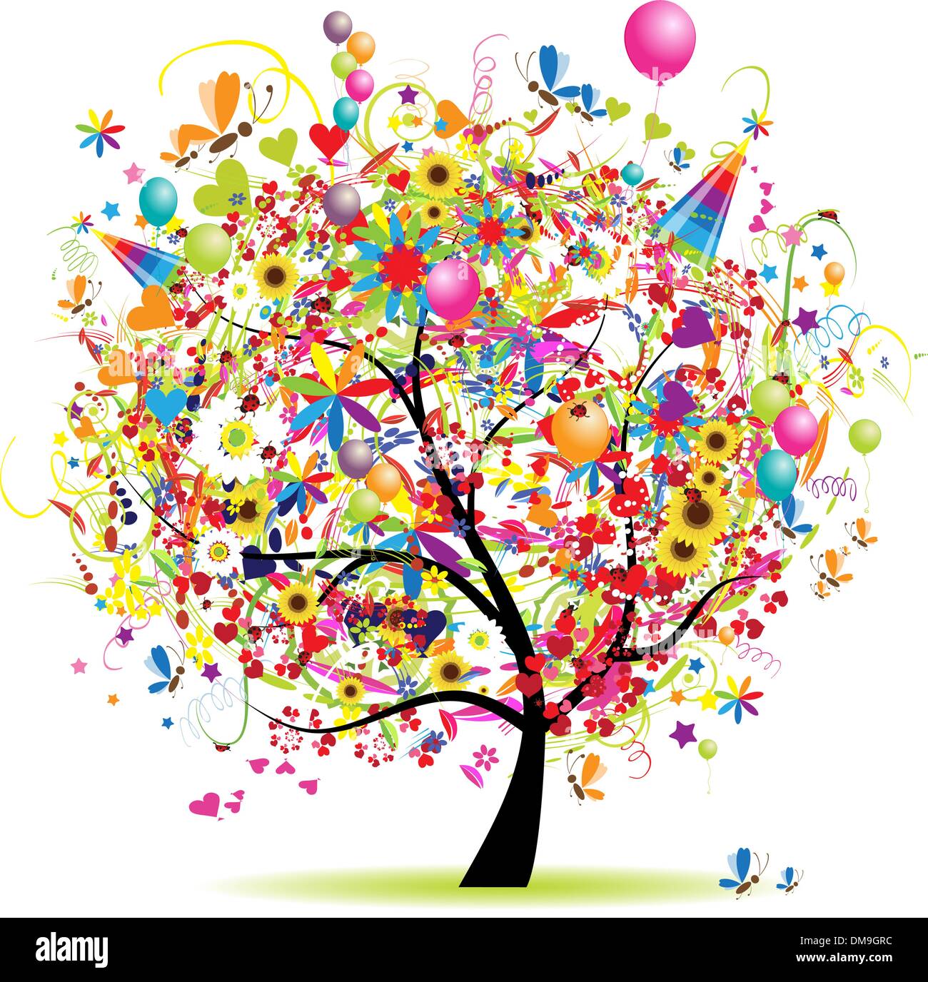 Schöne Ferien, lustigen Baum mit Luftballons Stock Vektor