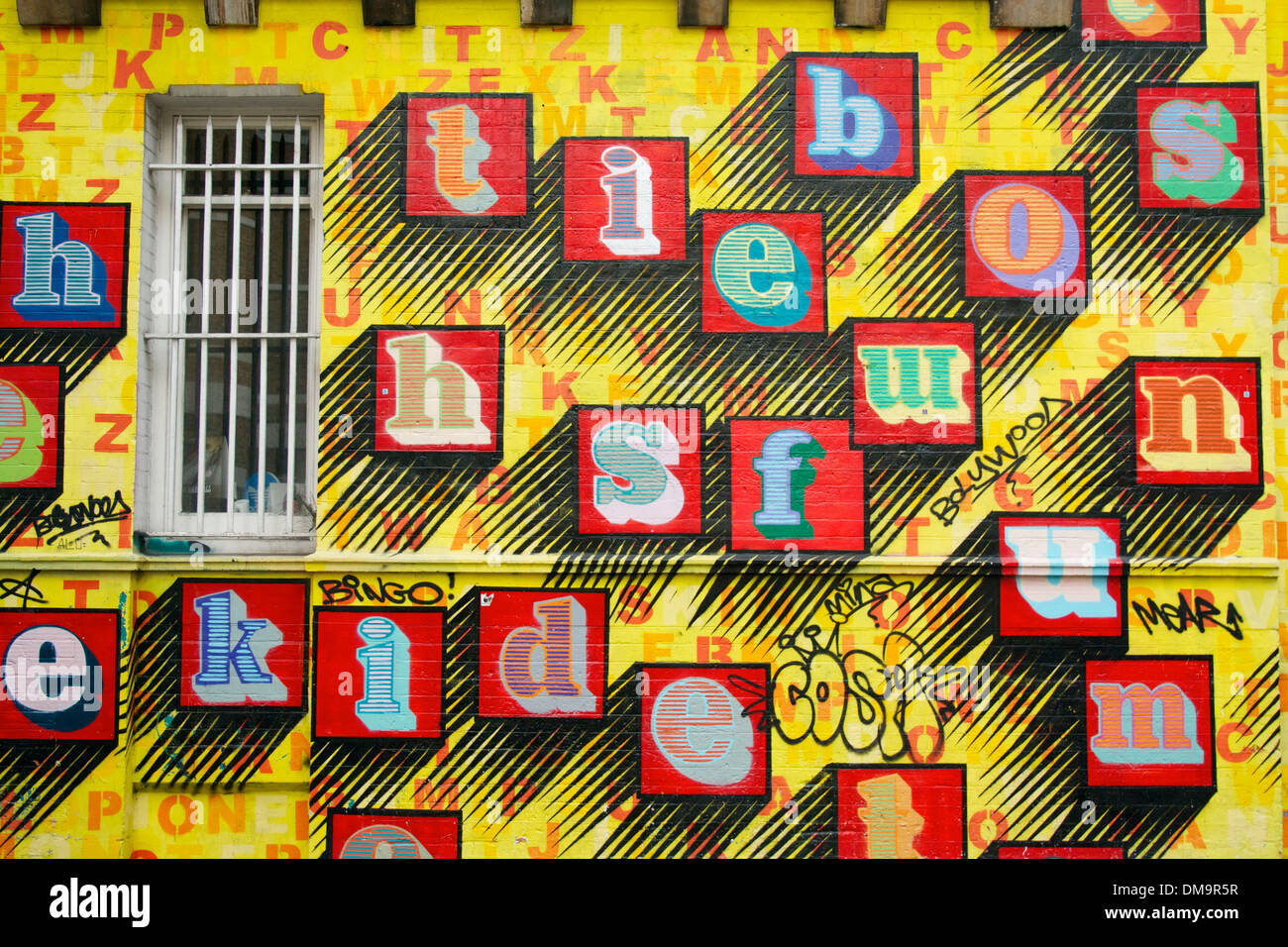 Graffiti von Ben Eine in Spitalfields, London, UK Stockfoto